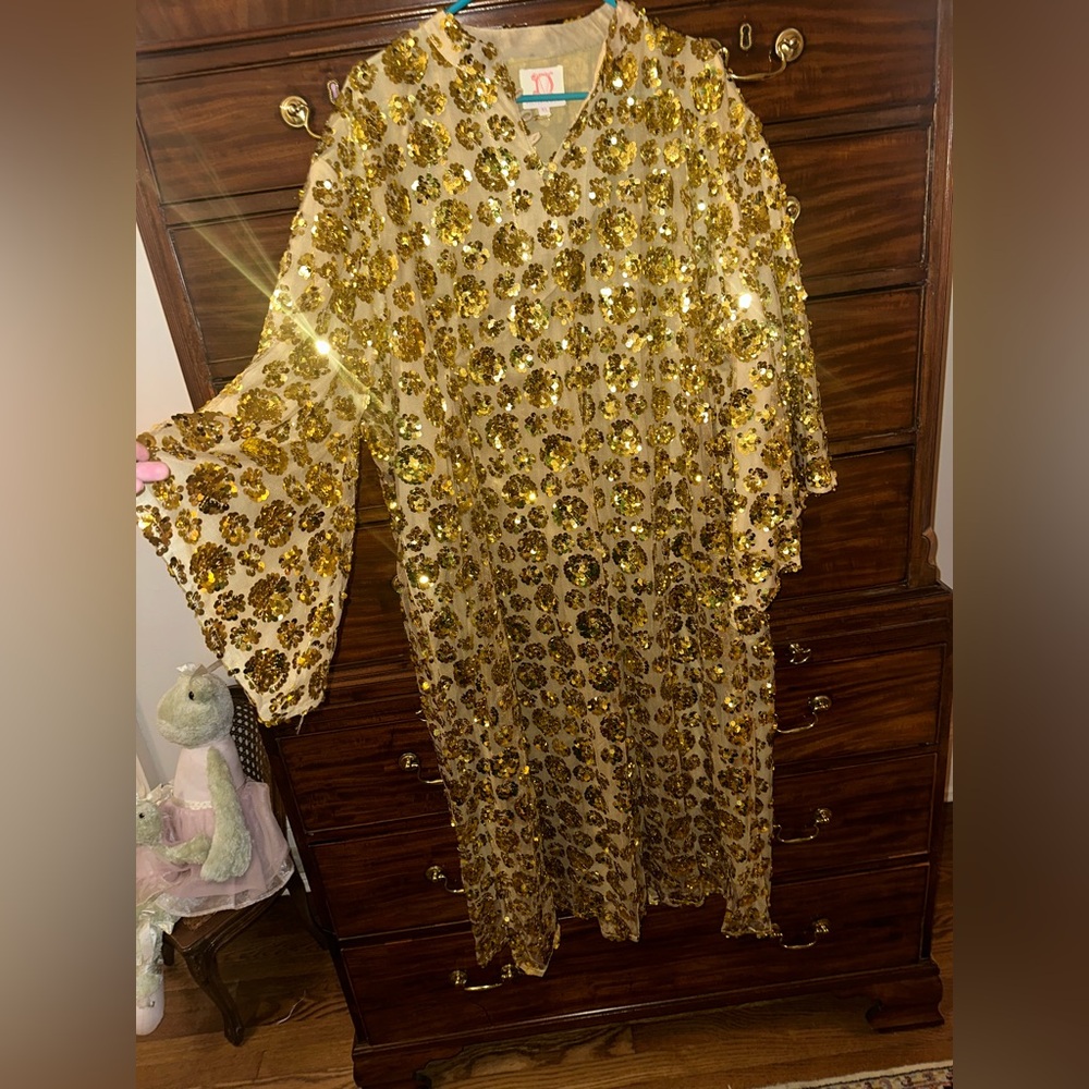 Victoria Dunn Violetta caftan dress in Venetian gold sequin - size XL